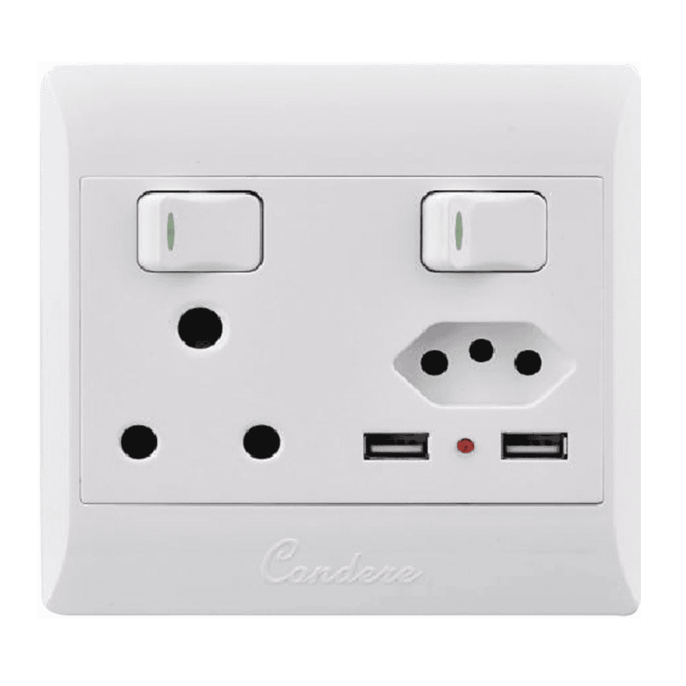 Condere Switched Socket 16A + 10A + 2 USB
